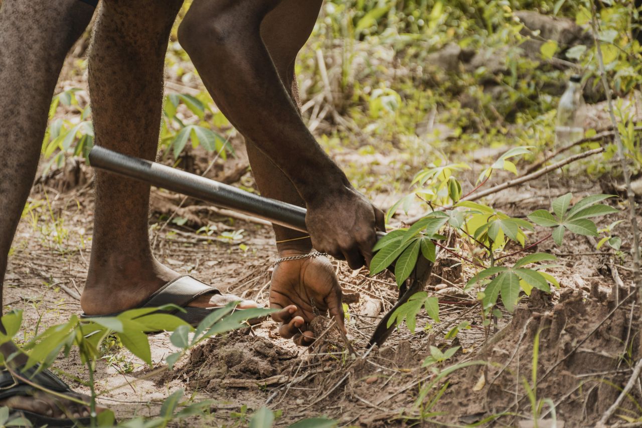 Close up countryside worker checking soil